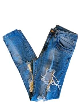 Men's Deconstructed Blue Slim Jeans Size 28
